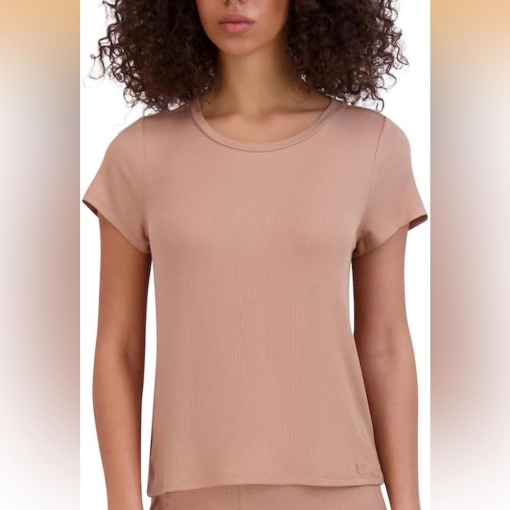Steve Madden Ribbed Sleep Tee Praline Short Sleeve Lounge Top M NWT